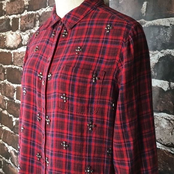 Halogen Shirt Plaid Flannel Shirt Studs Medium - Picture 7 of 8